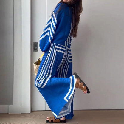 Spring Clothing Printed Long Sleeved Shirt Pleated Straight Wide Leg Pants Set