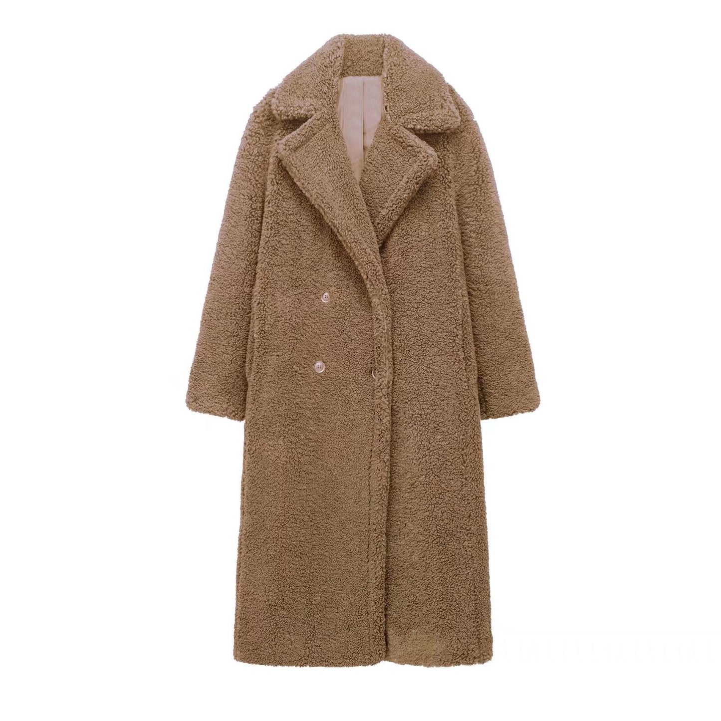Athalia Double-breasted Long Teddy Coat