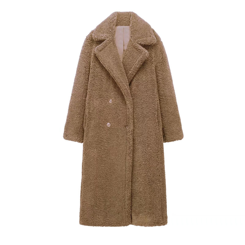 Athalia Double-breasted Long Teddy Coat