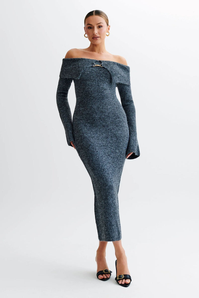 Slim Fitted Off-shoulder Long Sleeve Sweater Dress