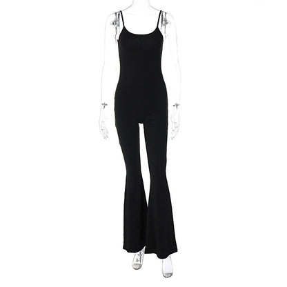 Clothing Spring U Collar Backless Slim Fit Color Sling Jumpsuit
