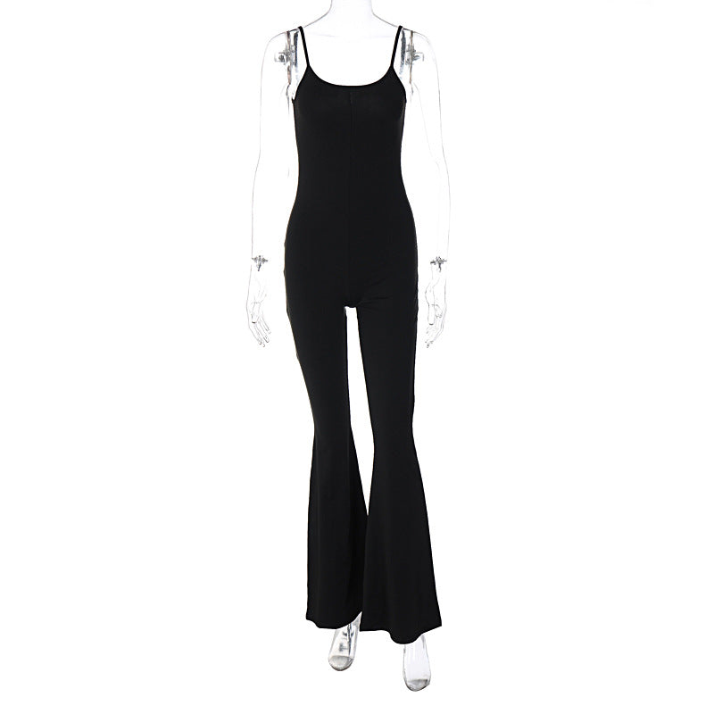 Clothing Spring U Collar Backless Slim Fit Color Sling Jumpsuit