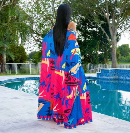 Spring Autumn Set Printed Cardigan Shawl Long Sleeve Wide Leg Trousers Two Piece Set