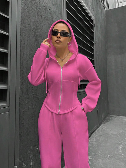Spring Autumn Two Piece Set Hooded Cardigan Slim Fit