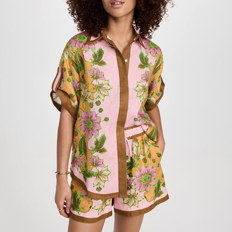 Summer Unique Print Design Shirt Top Shorts Suit Two Piece Suit