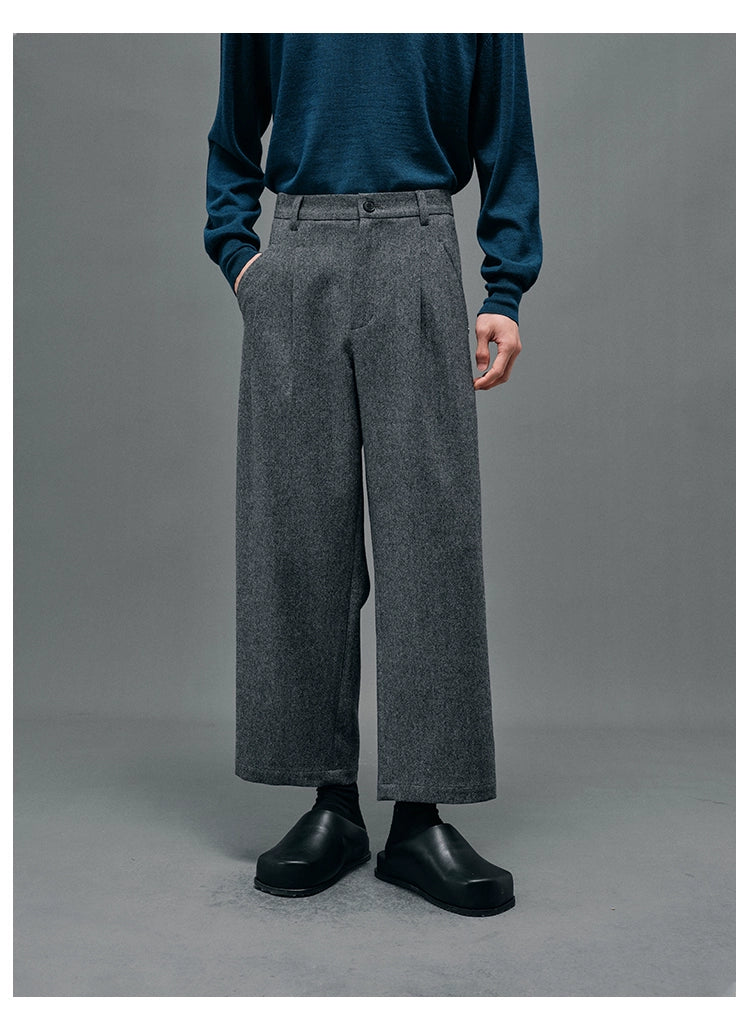 Double-pleated Semi-elastic Waist Cropped Pants