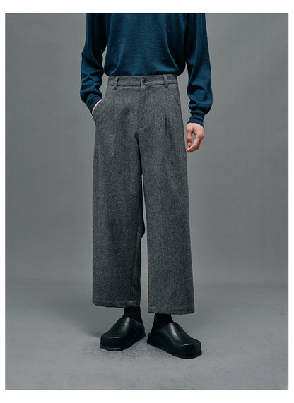 Double-pleated Semi-elastic Waist Cropped Pants