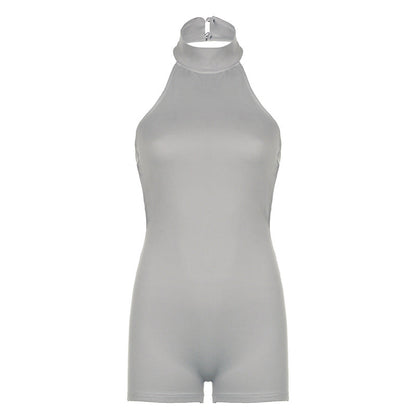 Street Cool Sports Color Halter Backless Jumpsuit Shorts