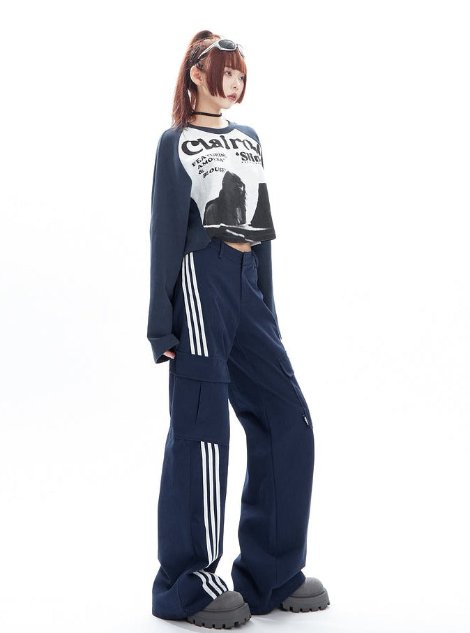 Brown Wide-leg Cargo Track Pants