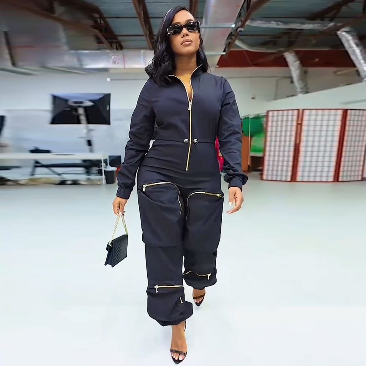 Arrival Waist Cargo Overalls Metal Zipper Bread Bag Trousers