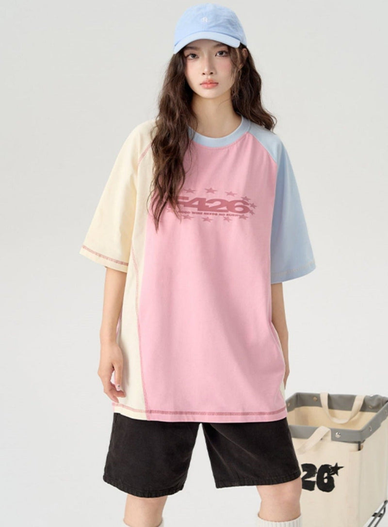 Asymmetric Contrast Stitch T-shirt