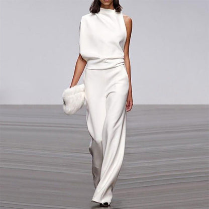 Pants Color One Shoulder Pile Collar Jumpsuit Popular Dress Trousers