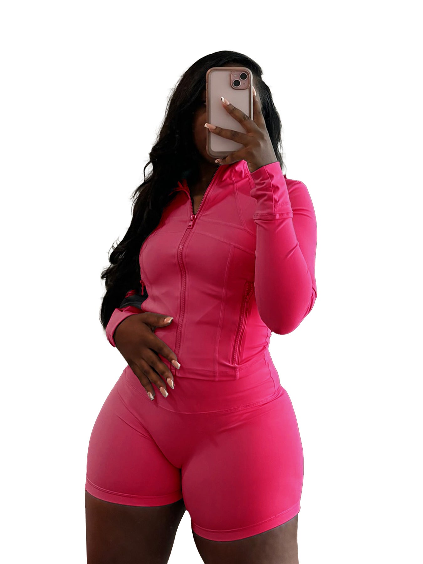 Spring Sports Tight Long Sleeve Shorts Two Piece Set