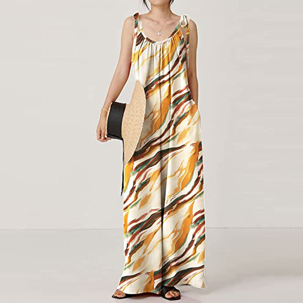 Summer Clothing Printed Sling Loose Jumpsuit