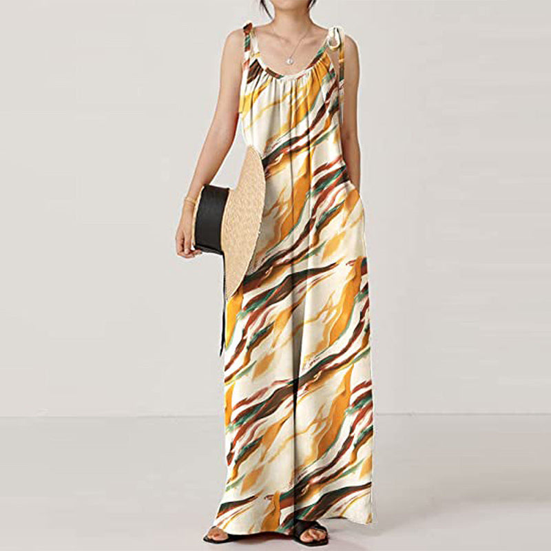 Summer Clothing Printed Sling Loose Jumpsuit