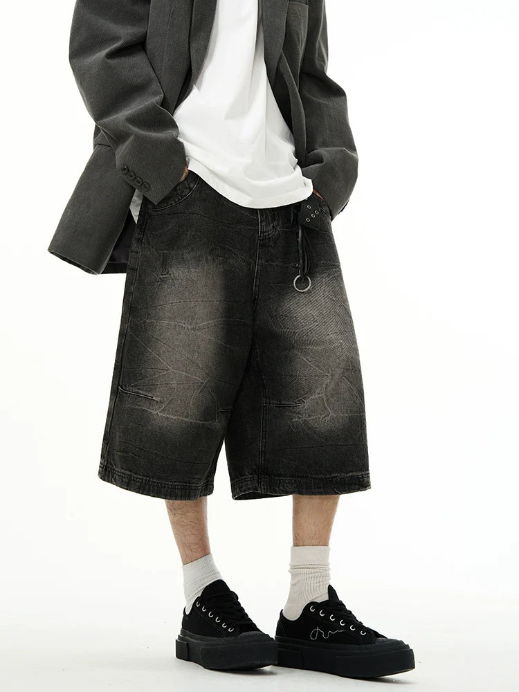 Wash Wide-leg Denim Shorts