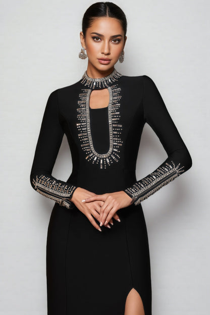 Nyred Black Sequined High Split Maxi Dress
