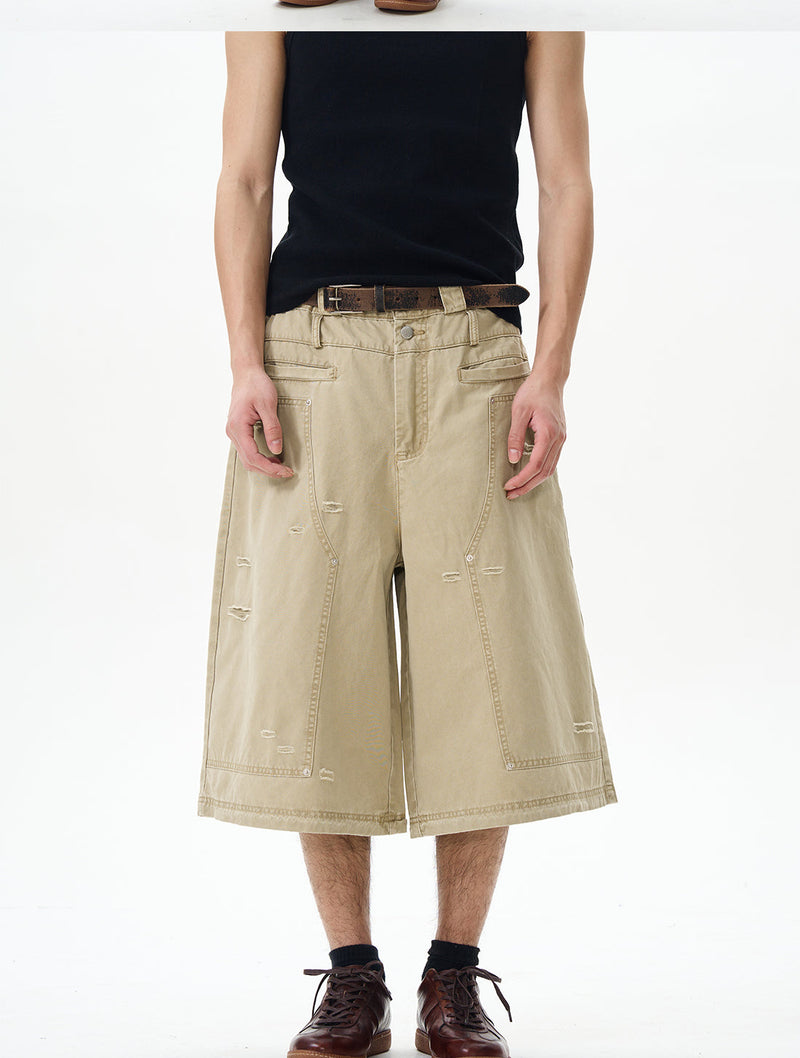 Distressed Grey Cargo Denim Shorts