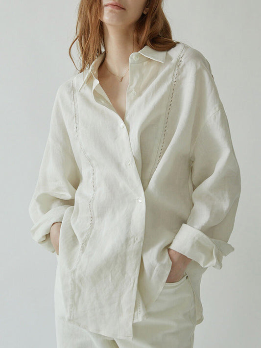 Linen Openwork Embroidered Loose Blouse