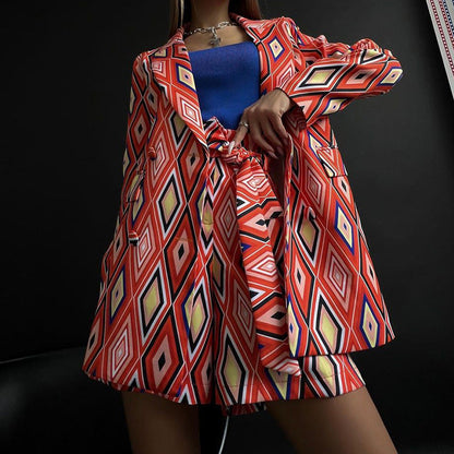 Autumn Clothing Printed Small Suit Shorts Set Two Piece Set