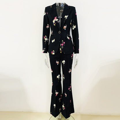 Goods Star Printed Suit Flared Pants Suit Two Piece Suit