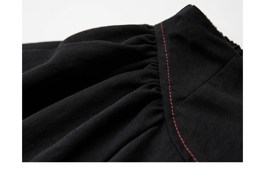 Black Patchwork Faux Two-piece A-line Skirt
