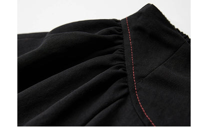 Black Patchwork Faux Two-piece A-line Skirt