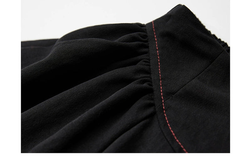 Black Patchwork Faux Two-piece A-line Skirt