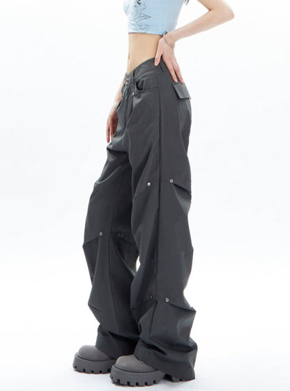 Charcoal Cargo-style Wide-leg Pants