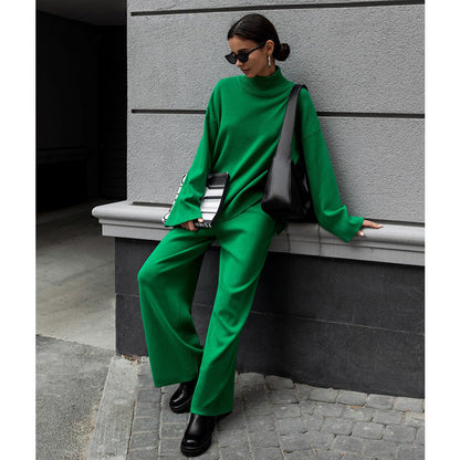 Half Turtleneck Irregular Asymmetric Sweater Suit Beveled Sweater Knitted Wide Leg Pants