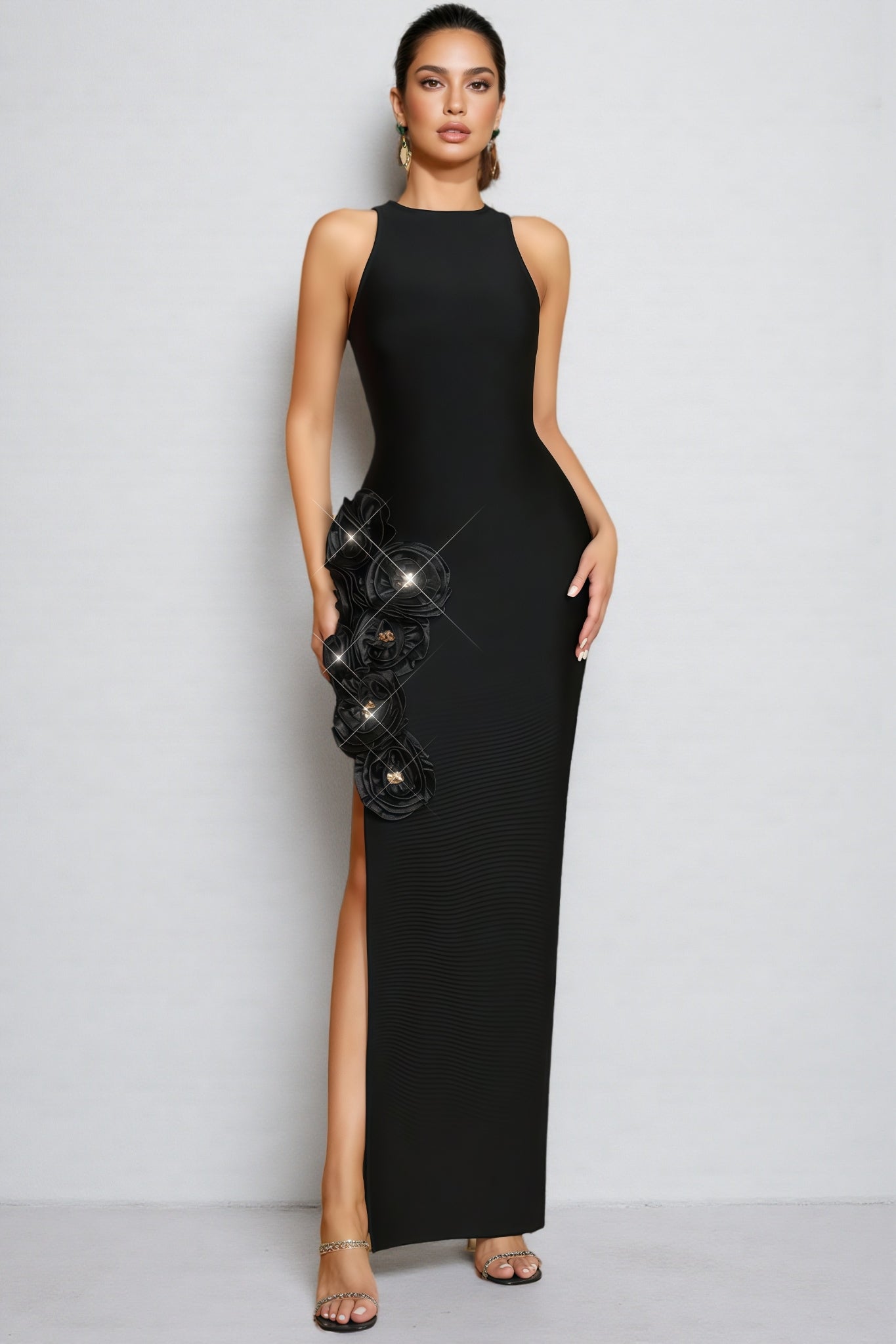 Noa Black 3d Bandage Maxi Dress