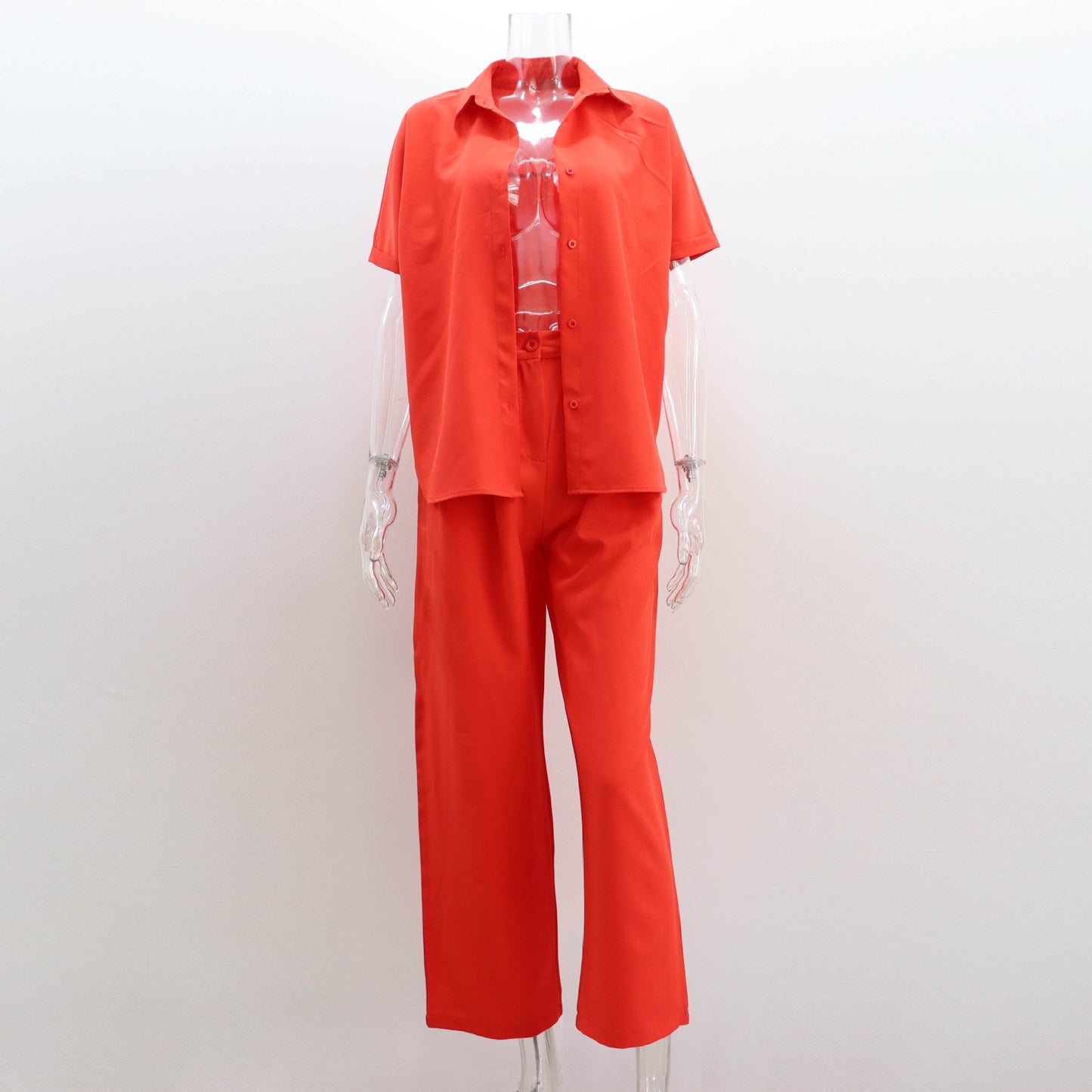 Wide Leg Pants Suit Spring Summer Loose Sleeve Shirt Top Trousers Two Piece Clothing