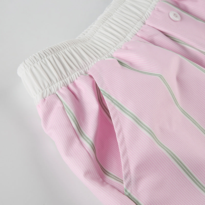 Loose Color Block Striped Shorts