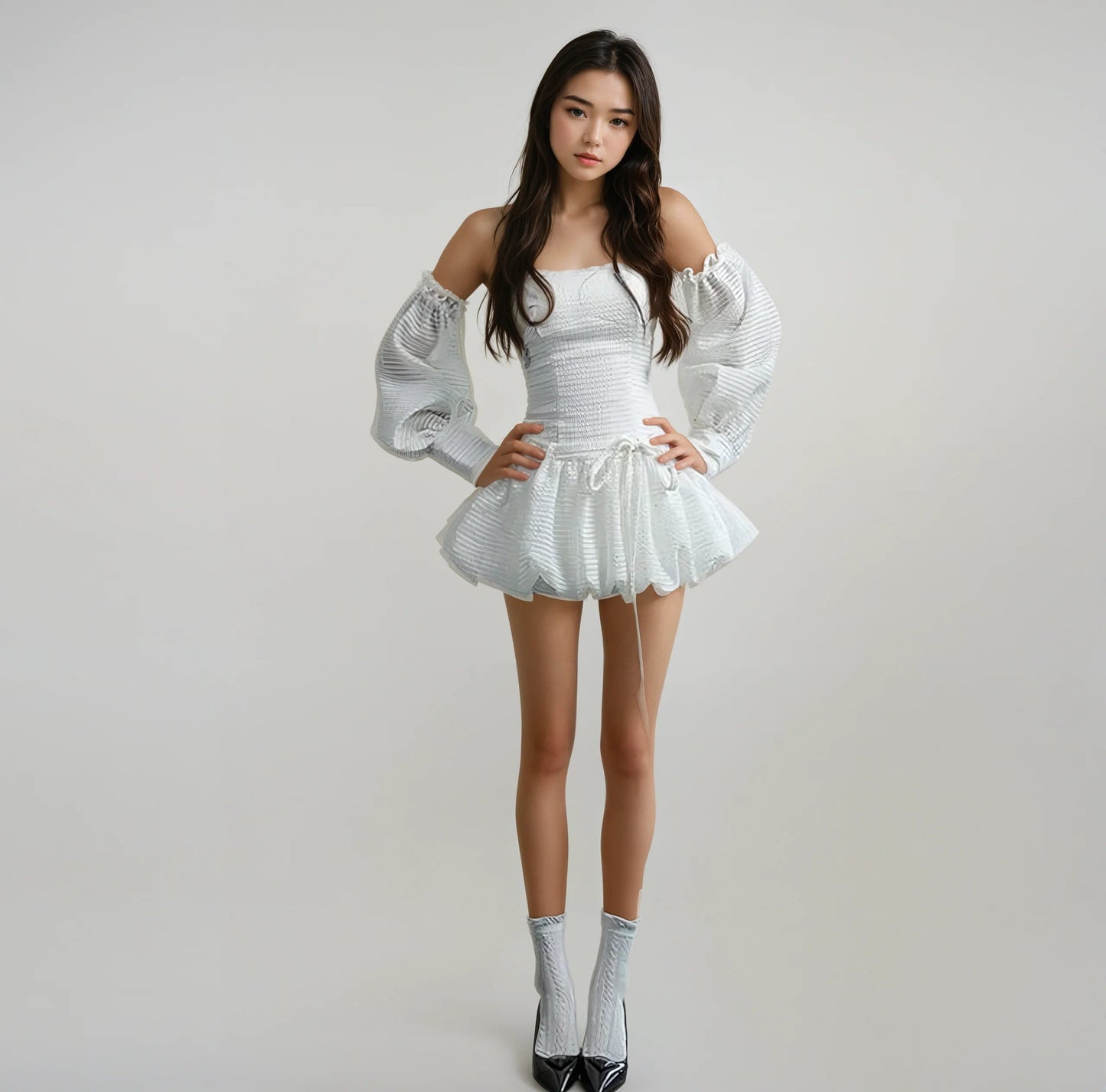 Puff Sleeve Mini Romper Dress