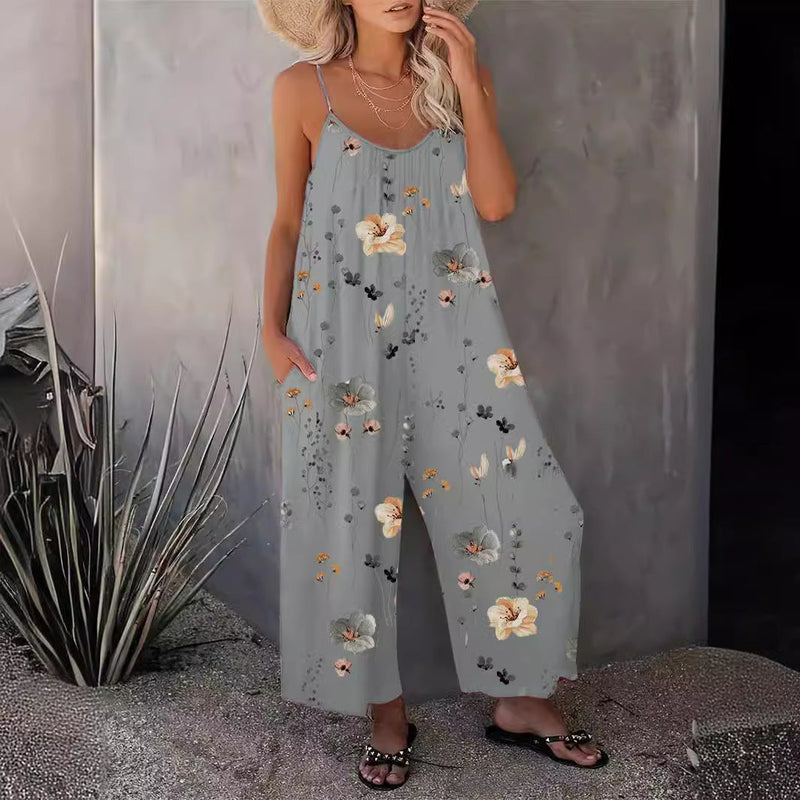 Spring Summer Suspender Trousers Autumn Best Printed Sleeveless Jumpsuit