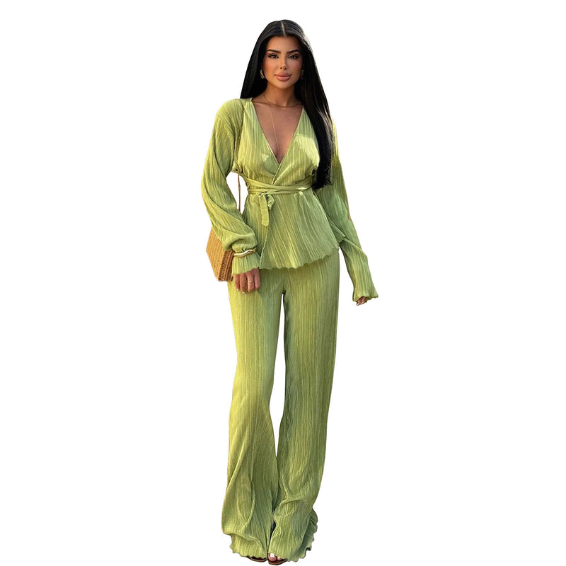 Clothing V Neck Long Sleeve Cardigan Autumn Winter Two Piece Set
