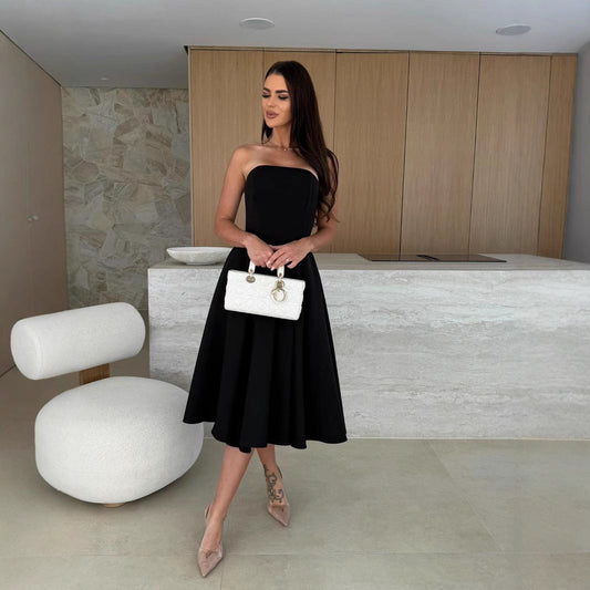 Clothing Clothing Summer Color Wrapped Chest Midi Dress