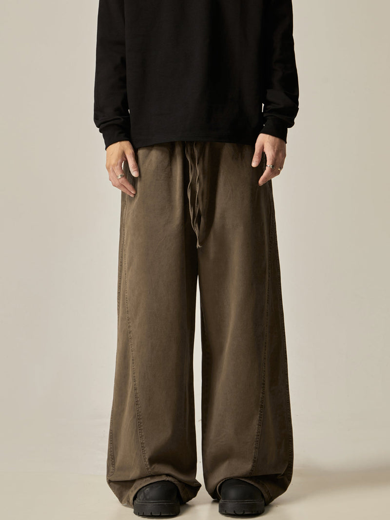 Brown Loose Drawstring Wide Pants
