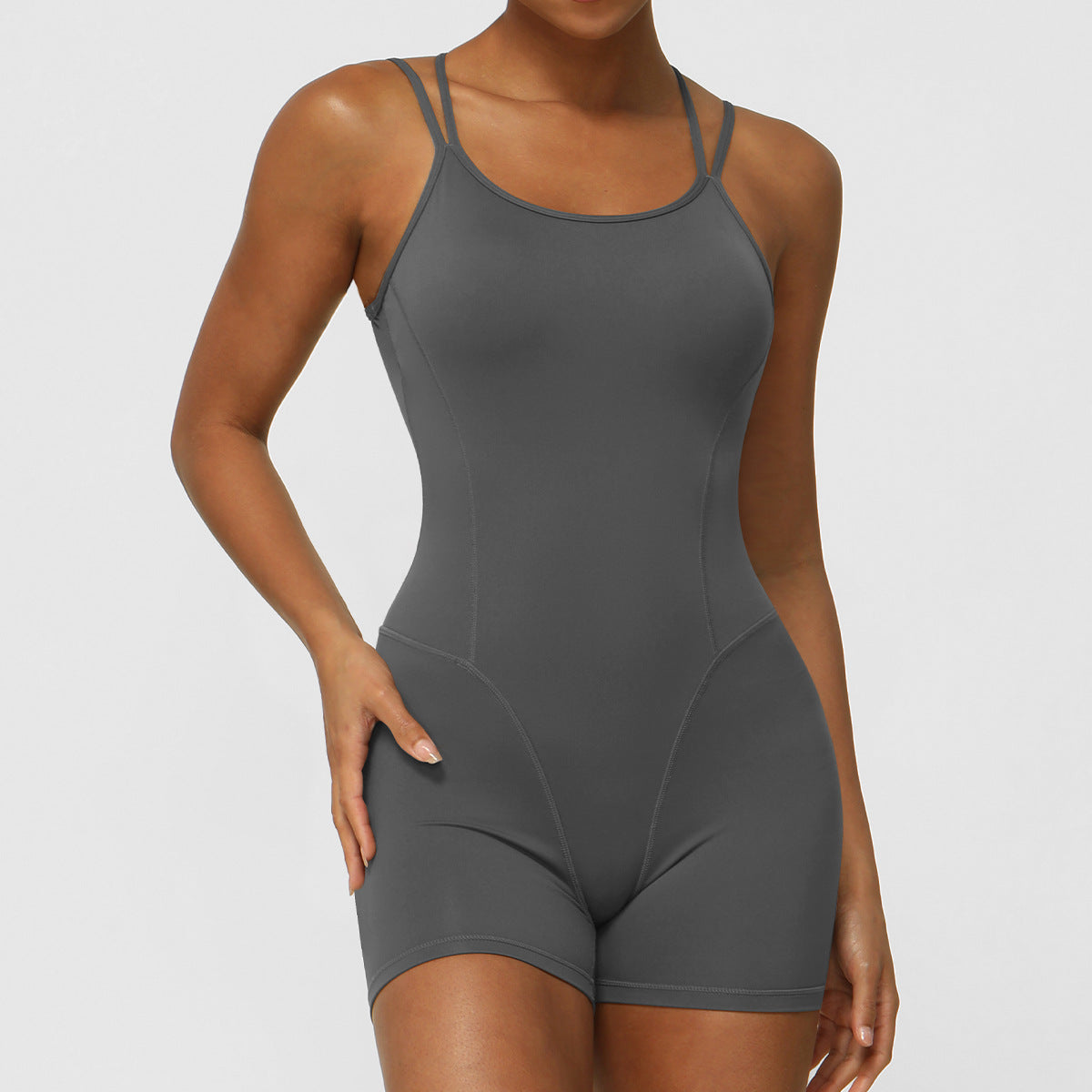 Thin Strap Crossing Beauty Back Yoga Fitness Jumpsuit Bare Back Deep V Plunge Hip Sports Jumpsuit Dance