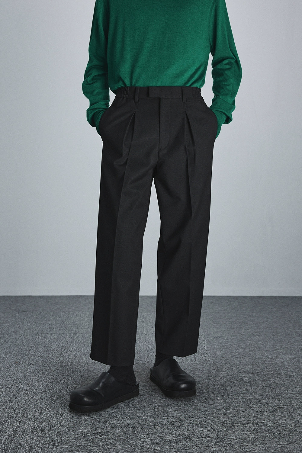 Semi-elastic Waist Wide-leg Cropped Pants