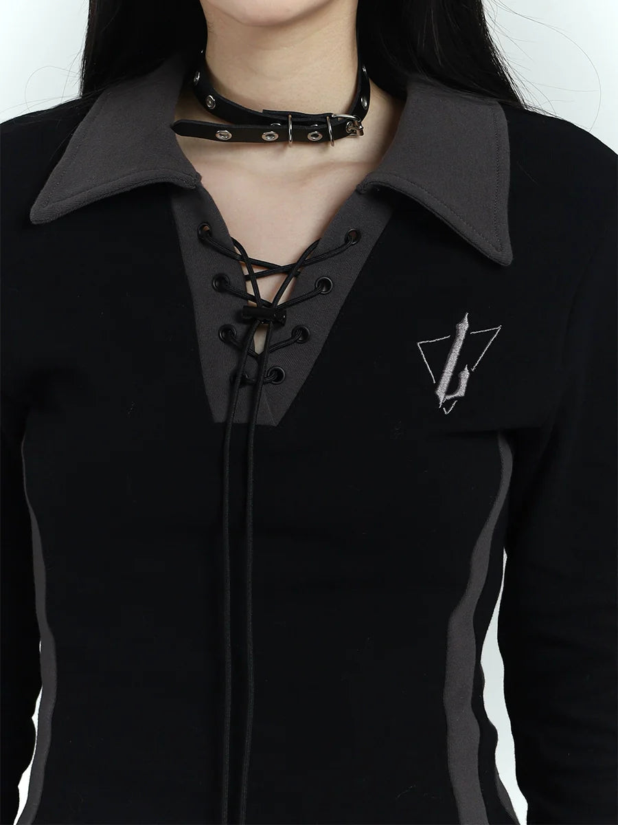 Lace-up Collar Mini Dress