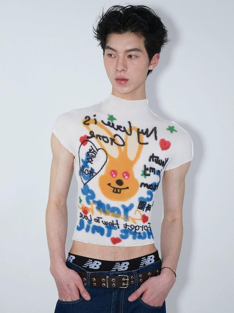Graphic Print Cropped T-shirt With Abstract Art Design