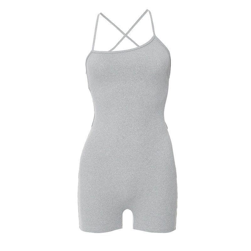 Clothing Summer Sleeveless Halter Back Hollow Out Cutout Out Rope Romper