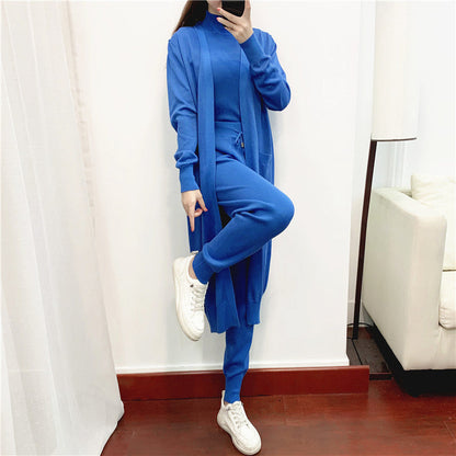 Autumn Fashionable Graceful Sets Clothing Western Youthful Looking Knitted Cardigan Vest Pants Three Piece Set