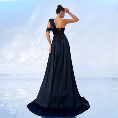 One-shoulder Sequin Slit Maxi Dress Party Dress