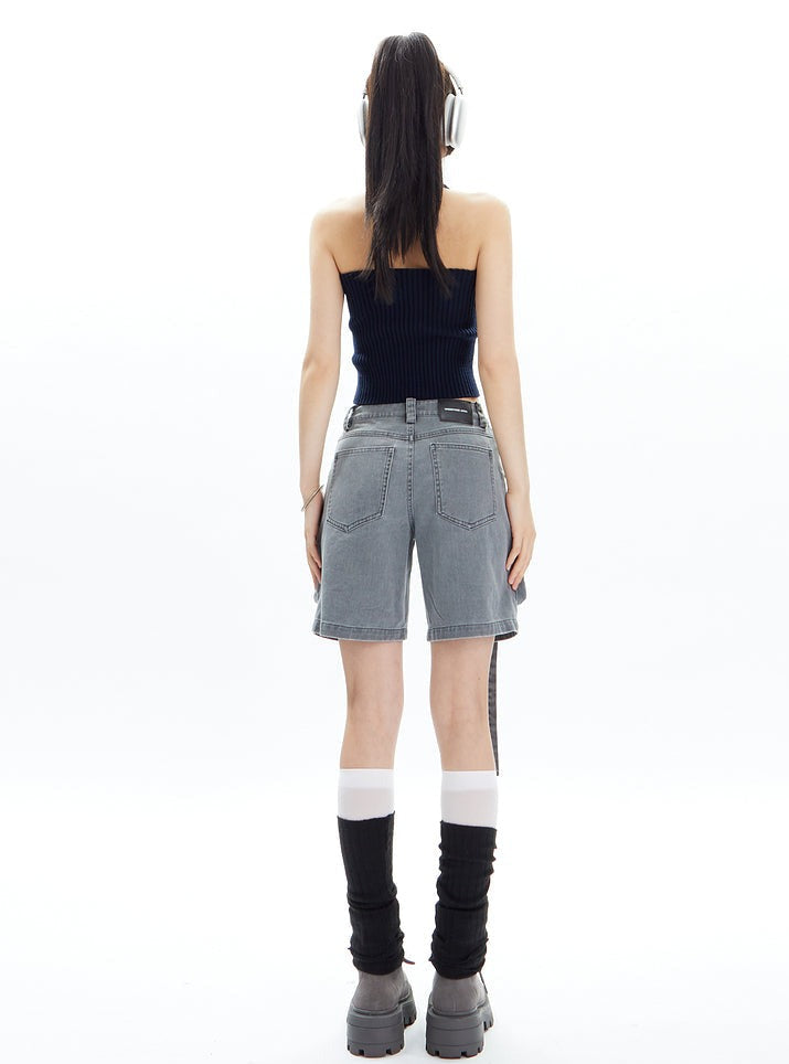 Black Cargo Shorts With Dangling Straps