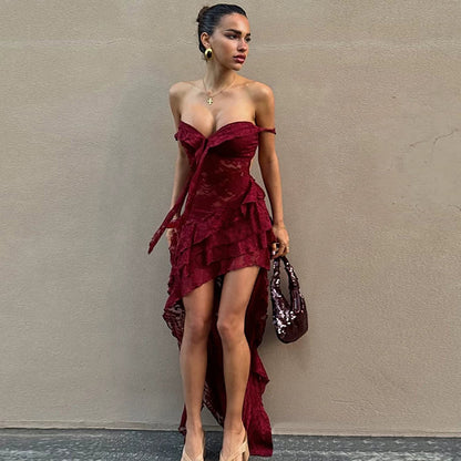 Lace Patchwork Strapless Mini Dress