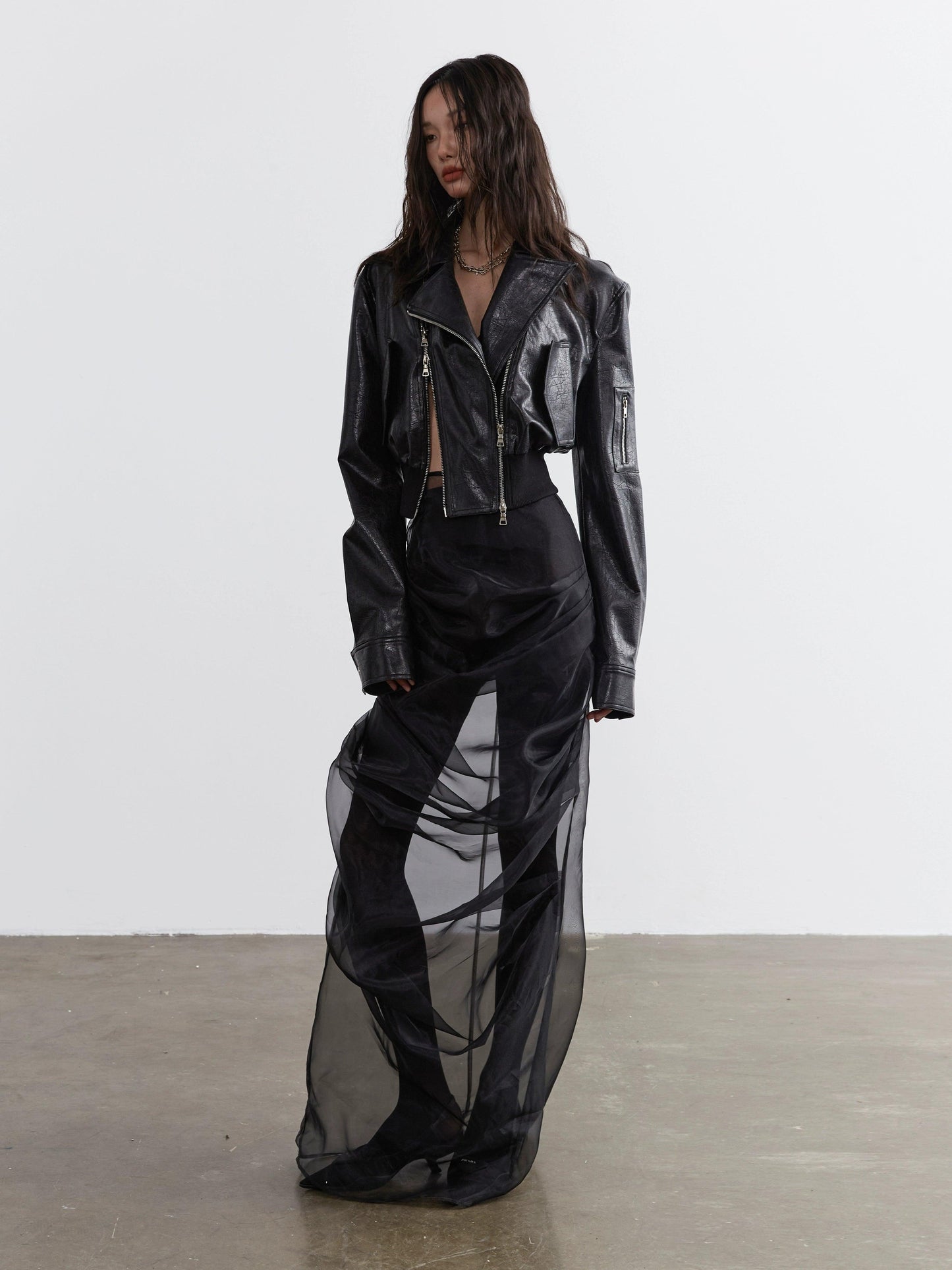 Jnylon Studio Two-piece Maxi Skirt Set - Black Sheer Overlay Dress With Underskirt