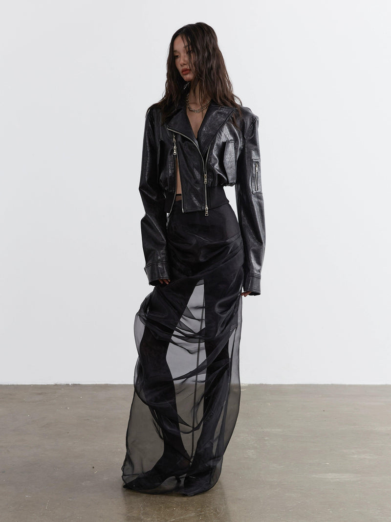 Jnylon Studio Two-piece Maxi Skirt Set - Black Sheer Overlay Dress With Underskirt