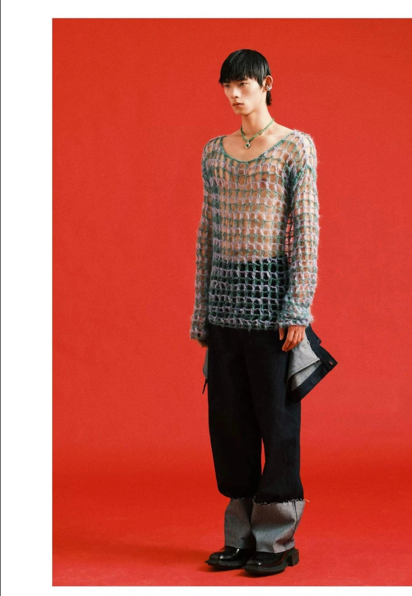 Two-tone Open Knit Sweater